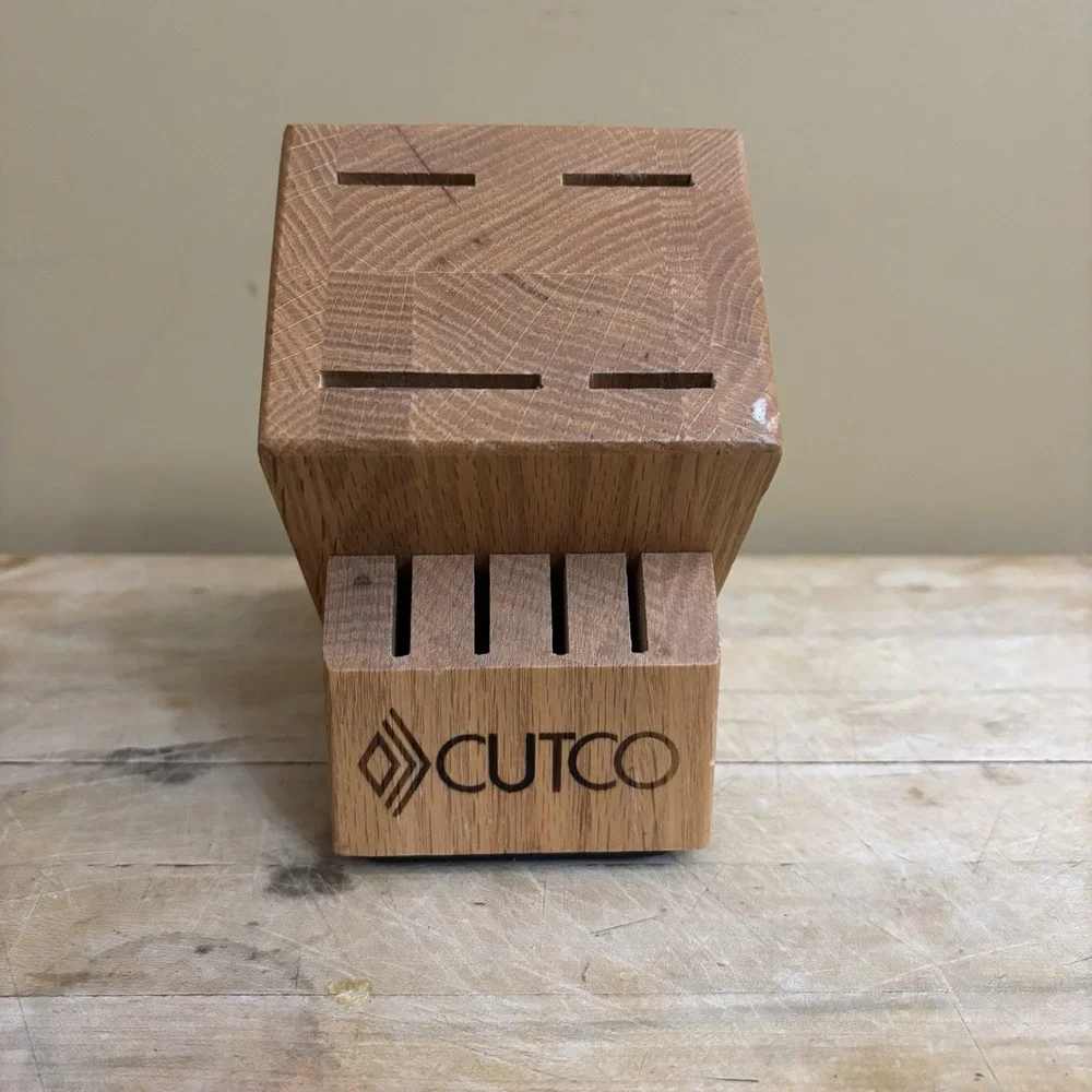 CUTCO 8 Slot Solid Wood‎ Honey Oak Knife Block Holder Made in USA Vtg